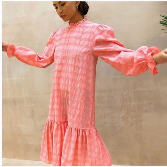 Never fully dressed gingham long sleeve coral midi dress 4 - Picture 6 of 14